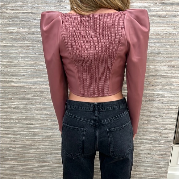 Zara Pink Puff Sleeve Long Sleeve Crop Top with Sweetheart Neckline - Picture 3 of 3